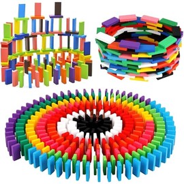 BigOtters BigOtters Wooden Dominos Blocks Set for Kids, Educational Racing Game, Party Favor for Boys and Girls, 360 PCS in 12 Colors