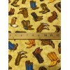 COWBOY COWGIRL BOOTS with SPURS SOUTHWEST BOOT YELLOW COTTON FABRIC