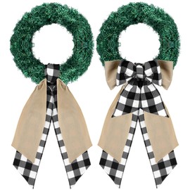 Floraltop 4 Pcs Buffalo Plaid Wreath Sash for Front Door 4.5 x 56 inch Farmhouse Summer Wreath Sash Black Plaid Accessories Decor for Porch Indoor Outdoor Home Garland Party Yard Doorway