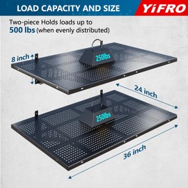 YIFRO 2-Pack 2x3ft Heavy Duty Garage Wall Shelving, 500 lbs Load Capacity, Garage Shelving Wall Mounted, Garage Storage Rack with Hooks, Black
