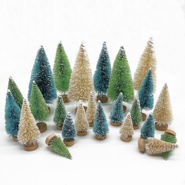 24PCS Mini Christmas Tree Bottle Brush Trees for Advent Calendar 2024 Set,Artificial Miniature Christmas Trees with Wooden Bases Small Snow Frosted Sisal Trees for Xmas Table Decoration DIY Crafts