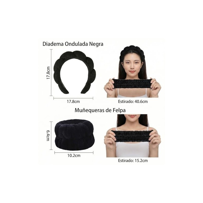 Set negro de 14 piezas MODAMNGL con diadema nube, pulseras,
