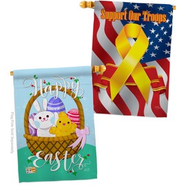 Happy Easter Basket House Flags Pack Springtime Bunny Egg Christian Season Holiday Support Our Troops Small Decorative Gift Yard Banner Double-Sided Made In USA 28 X 40