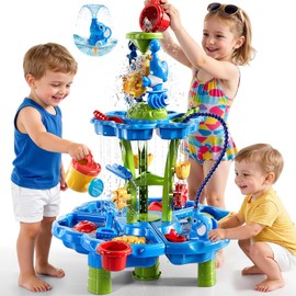 ZDRKWSM 2-Tier Auto Water Table with Pump, Summer Outdoor Beach Outside Backyard Activity Sensory Sand Water Table, Birthday Party Gifts for Kids Boys and Girls Ages 3 4 5 6 7 8
