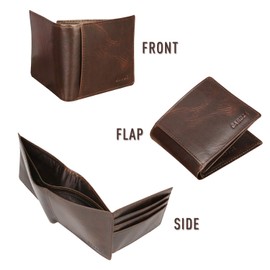 Banuce Full Grain Leather Men's Bifold Wallet with Card Holder Brown