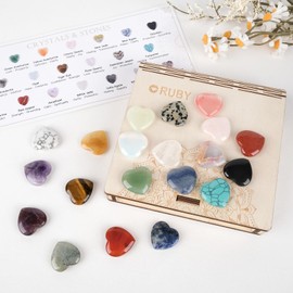 RUBY Artree 20 x Lucky Charm Heart Crystals, 2 cm Natural Gemstones with Wooden Box, Ideal Guest Gift for Wedding, Children's Birthday, School and Mother's Day for Women