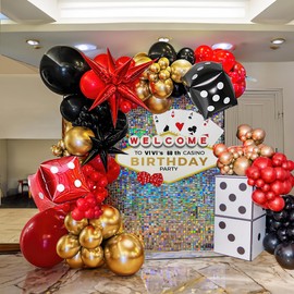 Casino Balloons Garland Arch Kit 124PCS red black and gold balloons with Dice Balloons for Casino Las Vegas Night Poker Theme Party Decorations