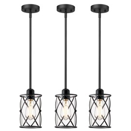 Osimir Glass Pendant Lights Kitchen Island 3 Pack, Black Kitchen Pendant Lighting Over Island with Rod, Modern Mini Hanging Light for Sink Dining Room, CH9176BK-3PK