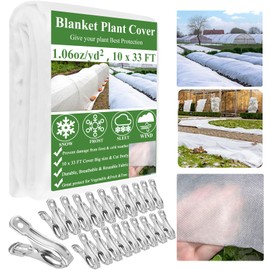 WYRJXYB Plant Covers Freeze Protection 10 x 33Ft with 20 Stainless Steel Clips- Frost Cloths Plant Blankets Floating Row Cover for Outdoor Plants Winter Raised Bed Greenhouse Frost Sun Protection