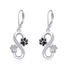 SHEAISRS Cat Dog Paw Print for Women Sterling Silver Infinity Dangle Drop Earrings Animal Jewelry for Women