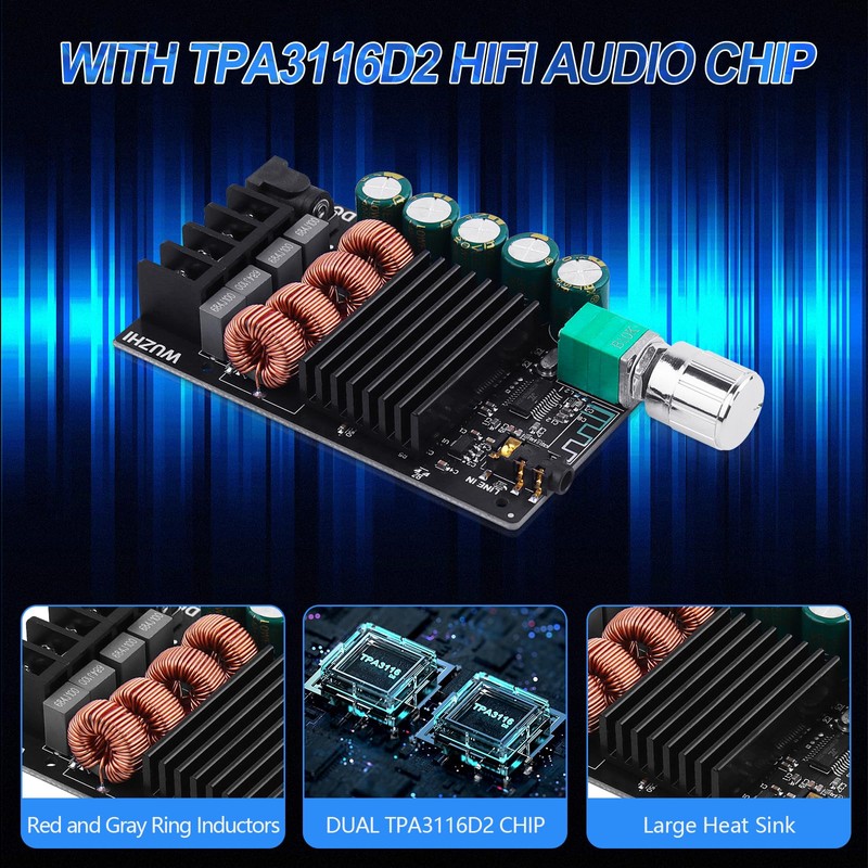 HiFi Amplifier with Bluetooth 5.0 Audio Gain Card, ZK-1002 2.0