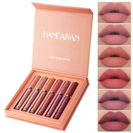 6pcs Matte Liquid Lipstick Set, Long Lasting Moisturizer Non-Stick Cup Lipgloss Set Velvet Nude Lipstick Makeup Kit (B)