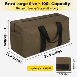 Vorspack Extra Large Duffle Bag for Travel - 100L Duffel Bag for Men Gear Bag for Storage Foldable Weekender Bag for Overnight Camping - Khaki
