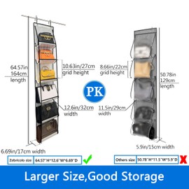 zebricolo over the door purse organizer, holds bigger bags, purse organizer for door，Heavy Duty hooks (do not damage the door frame)，purse organizer for closet door，purse organizer,1Pack White/Black