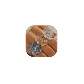 Women Crystal Flower Cocktail Statement Rings Layered Flower Adjustable Open Kunckle Joint Ring Wedding Party Bridal Jewelry Accessories (blue)