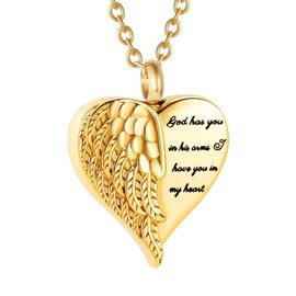 Vjajaly Cremation Heart Urn Necklace Ashes Jewelry Stainless Steel Keepsake Memorial Pendant Locket Ash Holder for Women Men (Gold)