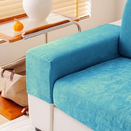 WEYOND Couch Cushion Covers Individual Large Super Stretch Chenille (Softer Version) Sofa Cushion Covers, Armrest Cover Couch Slipcovers Furniture Protector (2PC, Blue)