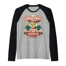 Havanese My Christmas Spirit Dog Santa Claus Elf Reindeer Raglan Baseball Tee