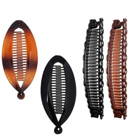RTRTGS 4 Pieces Banana Hair Clips Classic Clincher Combs Large Double Comb Banana Clip Banana Fishtail Hair Clip for Women Girls, 2 Styles (Tortoiseshell Colour, Black)