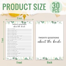 HQLOW Twenty Questions About The Bride Game -Wedding Shower Games, Bridal Shower Games 30 Guests for Engagement Wedding Party(Eucalyptus Botanical Style) -0009