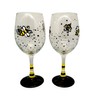 Honey Bee Hand Painted Stemmed Wine Glasses Set of 2