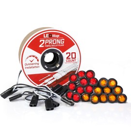 20 Pcs 3/4 Inch Side Marker 10 Amber + 10 Red Light with Connector and 2 Prong Harness Roll Female Plugs (20 Counts) Indicator Light, Clearance Light for Truck Trailer Pickup - LedVillage