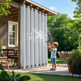 PONY DANCE Off White Grommet Outdoor Patio Curtains - Waterproof, Blackout, Wind Resistant, Privacy Protection, Weighted, Thermal Insulated, for Garden Pavilion Porch, Cabana,52x84 Inches,2 Panels