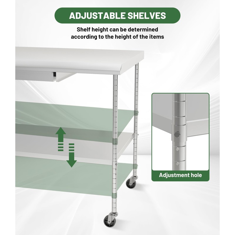 OREALLANDROL 48" x 24" Stainless Steel Prep Table with Drawer,