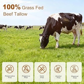 Beef Tallow for Skin, Grass-Fed Beef Tallow Balm with Natural Honey, Face Moisturizer for Dry & Sensitive Skin, Hydrating Body Cream, Unscented 4.06oz