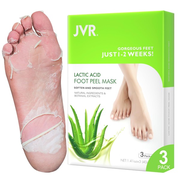 Foot Peel Mask, 3 Pack JVR Foot Mask, Foot Exfoliating Socks, Foot Care for Callus Remove, Repair Cracked Heel & Dead, Dry & Hard Skin, Baby Soft Smooth Touch Feet (Aloe)