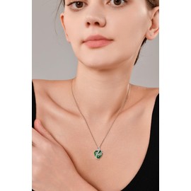 YL Mum Necklace 925 Sterling Silver Heart Pendant 12 Birthstone Cubic Zirconia Necklace Jewellery Gifts for Mother Wife Girlfriend Her, Silver, Emerald