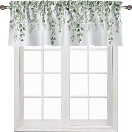 Valances for Windows Sage Green Eucalyptus Leaf Rod Pocket Cafe Window Treatments Valance Curtains for Kitchen Bathroom Laundry Basement Windows 54 x 18 inch