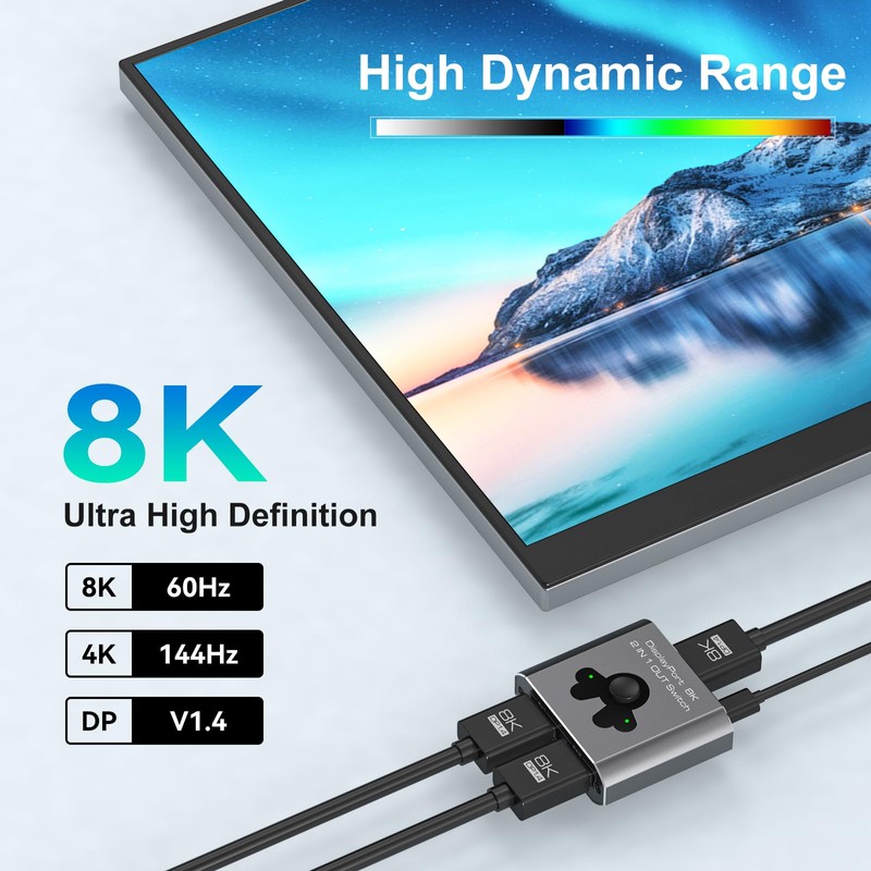PVBCTCSID 8K DisplayPort Switch 2 In 1 Out 4K144Hz DP