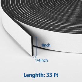 Self Adhesive Foam Tape Weatherstrip 1In x 1/4In x 33Ft High Density Foam Insulation Strips Foam Seal Weather Stripping with Strong Adhesive for Door and Window Sound Isolation Soundproofing