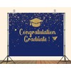 PEKRU 7x5ft Fabric Congratulations Graduate Backdrop Blue Gold Glitter Background