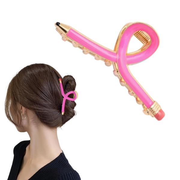 Back to School Hair Clips for Women Pink Pencil Hair