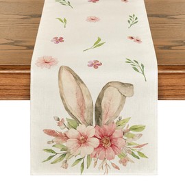 Artoid Mode Flower Rabbit Ears Easter Egg Easter Table Runner, Washable Modern Spring Kitchen Dining Table Decoration for Indoor and Outdoor, Holiday, Party, Living Room Decor, 40 x 180 cm