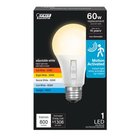 Feit Electric LED Motion Sensor Light Bulb, A19 60W Equivalent, 5CCT, Non-Dimmable, E26 Medium Base, 90 CRI, 800 Lumens, Adjustable White, 15 Years Lifetime, OM60/5CCTCA/MM/LEDI