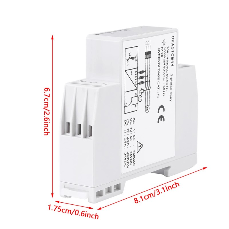 3-Phase Monitoring Relay, DPA51CM44 3-Phase Monitoring Relay Phase Sequence Protector