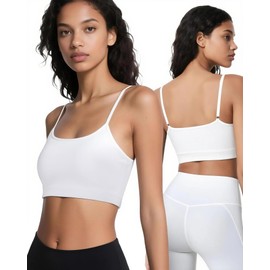 Sports Bras Spaghetti Strap Adjustable for Women, Padded Tank Top High Impact Workout Yoga Top Basic Camisole, White, Large