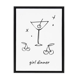 Kate and Laurel Sylvie Girl Dinner Framed Canvas Wall Art by Honey Island Studio; 18x24 Black; Cute Martini Glass Art for Wall
