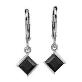 Silvershake Petite 1.18 CTW 5MM Natural Square Shape Black Onyx White Gold Plated 925 Sterling Silver Leverback Dangle Gemstone Earrings Jewelry for Women