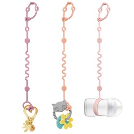 LittleHugs 3 piezas Soporte Ajustable para Correa de Juguete - Clip de Chupete de Silicona para Bebé - Correa Esencial de Viaje para Carriola, Silla Alta, Asiento de Coche