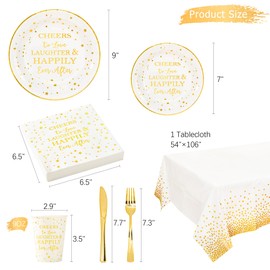 Crisky Gold Bridal Shower Tableware Set for Bride Wedding Engagement Bachelorette Party Decorations 24 Set (9" & 7" Plates, Luncheon Napkin, 9oz Cups, 106"×54" Tablecloth, Knife & Fork)