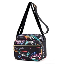 Collsants Small Nylon Purse Mini Crossbody Bag Travel Shoulder Bag Multi Zipper Pockets (flower-HCT)