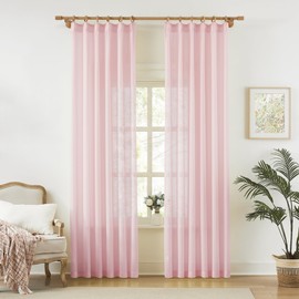 KangBang - Cortinas transparentes de color rosa rubor para sala de estar, 42 x 92 pulgadas, cortinas de gasa con textura plisada, filtrado de luz, respirable, tratamientos de ventana para barra