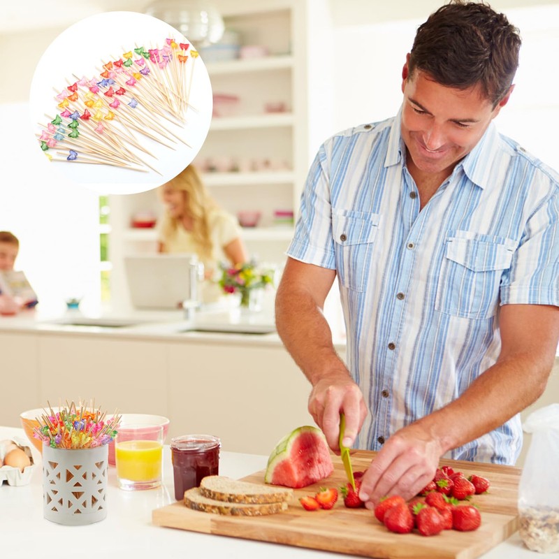 100 PCS Disposable Butterfly Fruit Picks, Bamboo Skewer Flower Picks,