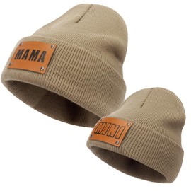 Parent-Child Beanie Hat,Mother & Baby Daughter/Son Winter Warm Knit Hat,Kids Soft Beanie Cap Khaki