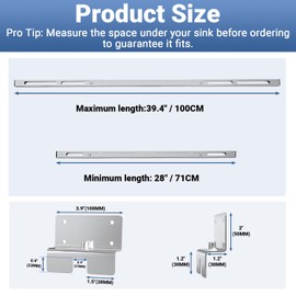 Aukivon Sink Support | Undermount Kitchen Sink Brackets | 28.0-39.4 inches(71-100CM) Heavy Duty Adjustable Stainless Steel Pole - Undermount Sinks Kit for Kitchen, Bathroom, 2 Packs