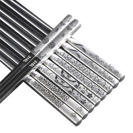5 Pairs Metal Chopsticks, 316 18/10 Stainless Steel Chopsticks with Pattern, Reusable Dishwasher Safe, Non Slip Chopstick ,Chopstick Set for Home Restaurant